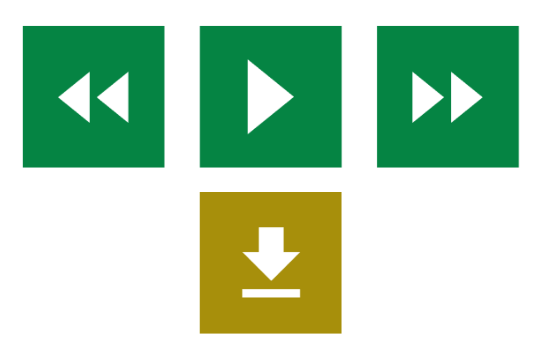 4 ReciteMe screen reader icons. First icon, a green square with a white rewind symbol. Second icon, a green square with a white play symbol. Third icon, a green square with a white fast-forward icon. Fourth icon, a yellow square with a white download symbol.