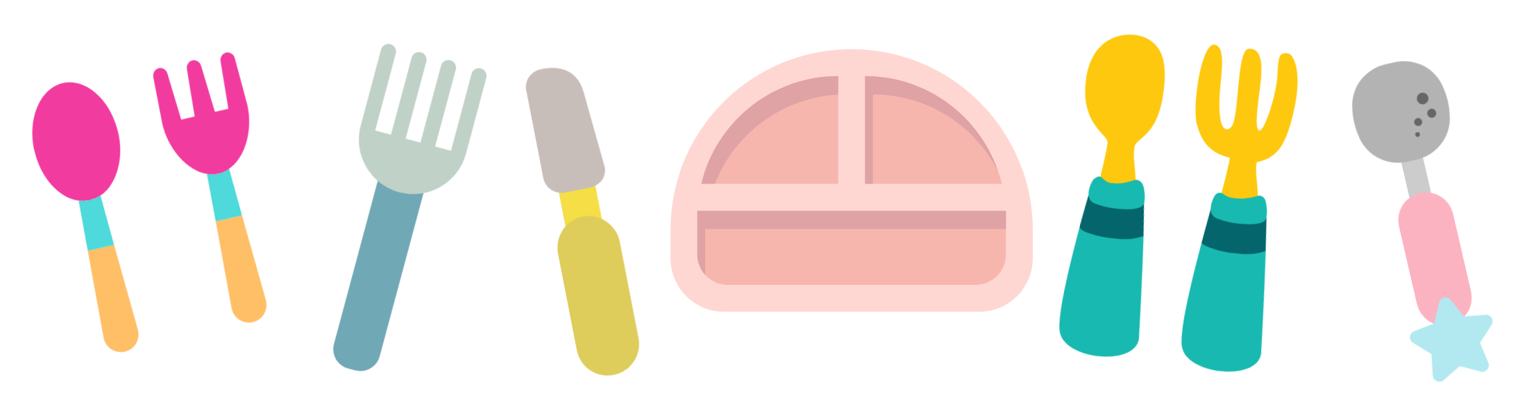 graphic of segmented plate, knives, forks and spoons