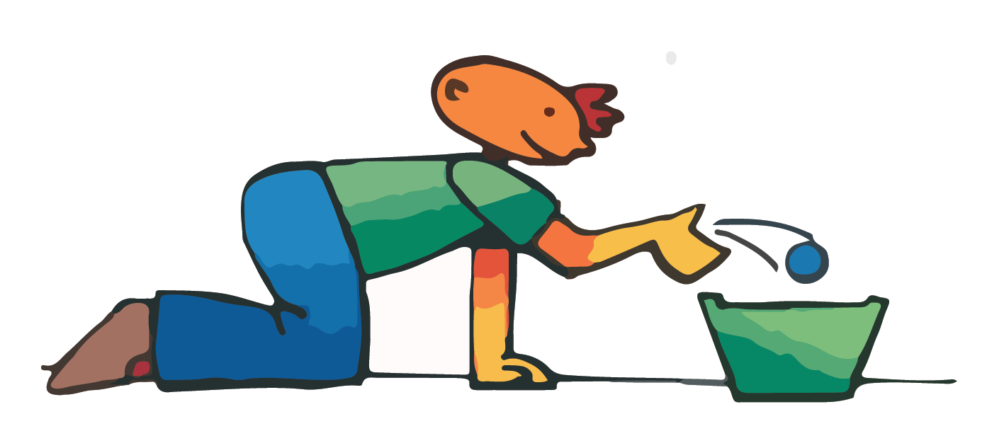 Throwing Ball Into Bucket Whilst On Hands And Knees