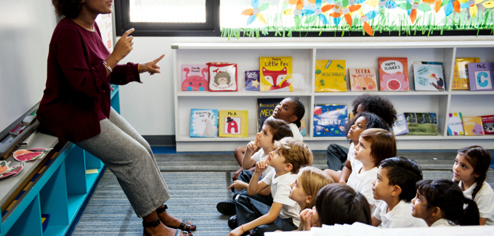 Primary School Children In Class With Teacher In Front Of Them